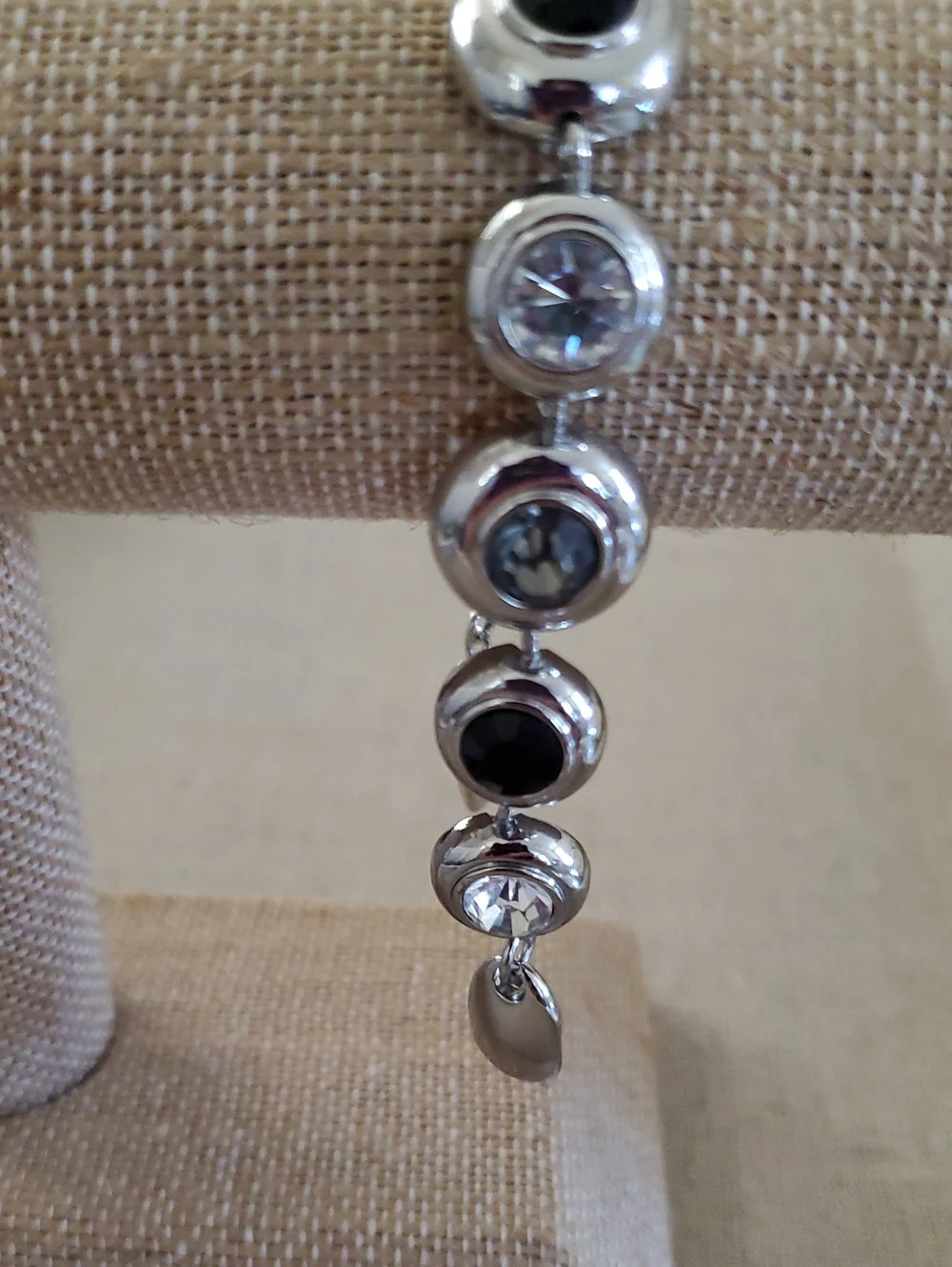 White House Black Market Silver Crystal & Jet Black Gem Magnetic Clasp Bracelet